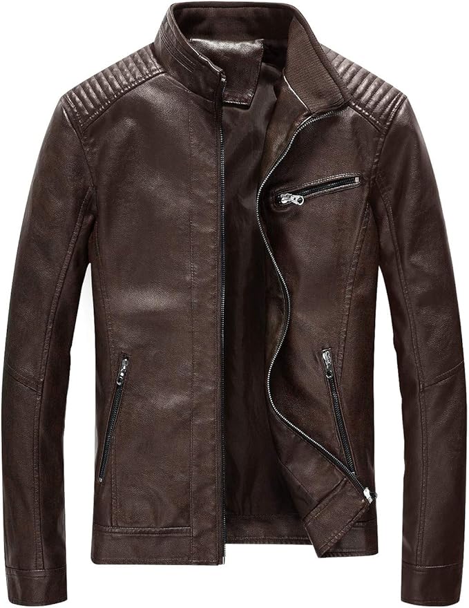 Men’s Black Slim Fit Faux Leather Motorcycle Jacket – Lightweight Biker Style Outwear